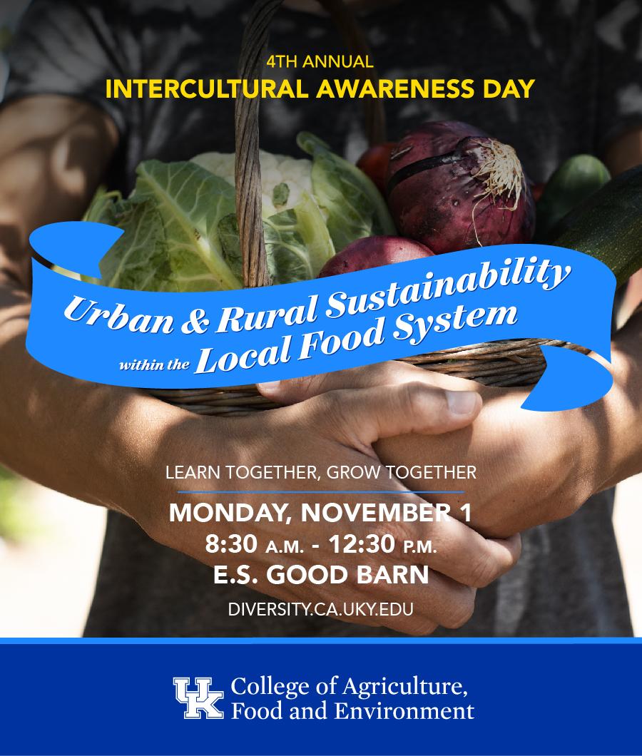 flier reading intercultural awareness day, Urban and Rural Sustainability with the local food system