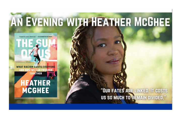 flyer reading An Evening With Heather McGhee; includes photo of author and book