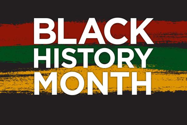 graphic of Black History month banner with red, green and yellow stripes