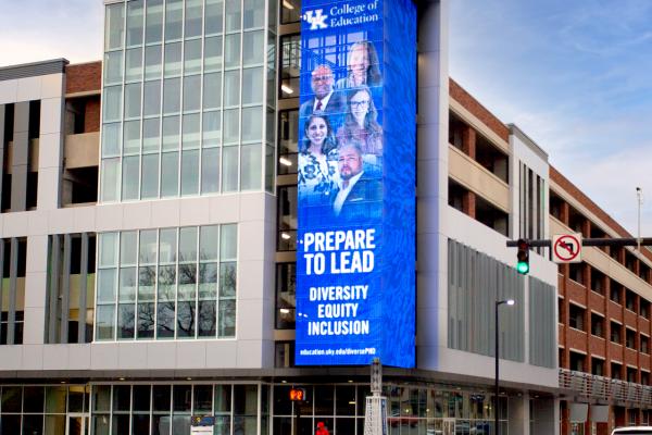 virtual billboard reading "Prepare to Lead" Diversity Equity and Inclusion
