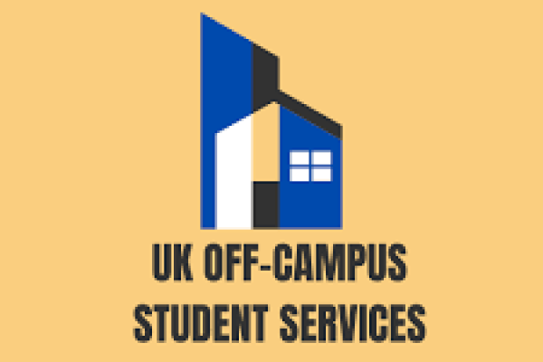 graphic reading UK Off-Campus Student Services with cartoon building 