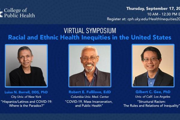 headshots of presenters for the Racial and Ethnic Health Inequities In the US virtual symposium