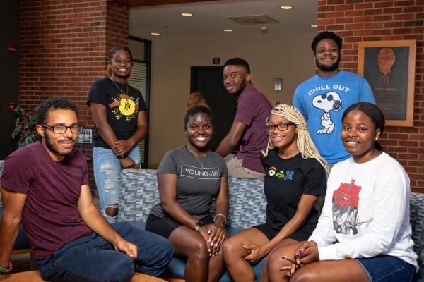 group of seven black students who are part of the National Society of Black Engineers 