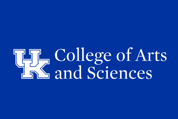Blue background with white UK logo and white text reading College of Arts and Sciences