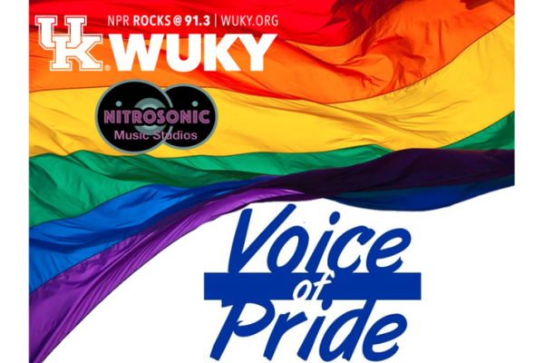 graphic with waving rainbow flag and the words Voice of Pride, WUKY