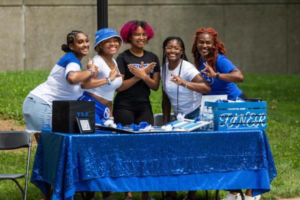 five black female students posing for National Pan Hellenic Council sorority 