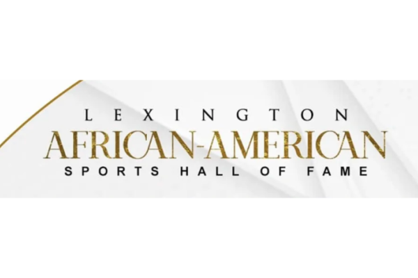 Graphic banner reading Lexington African American Sports Hall of Fame in black and gold lettering
