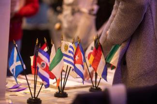 small flags on table