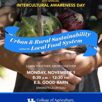 flier reading intercultural awareness day, Urban and Rural Sustainability with the local food system
